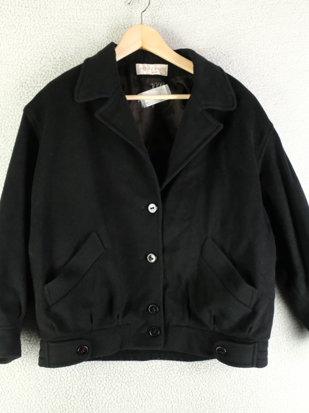 Henry White Jacket Womens 10 Black Button Up Bomber Wool Cashmere Ireland